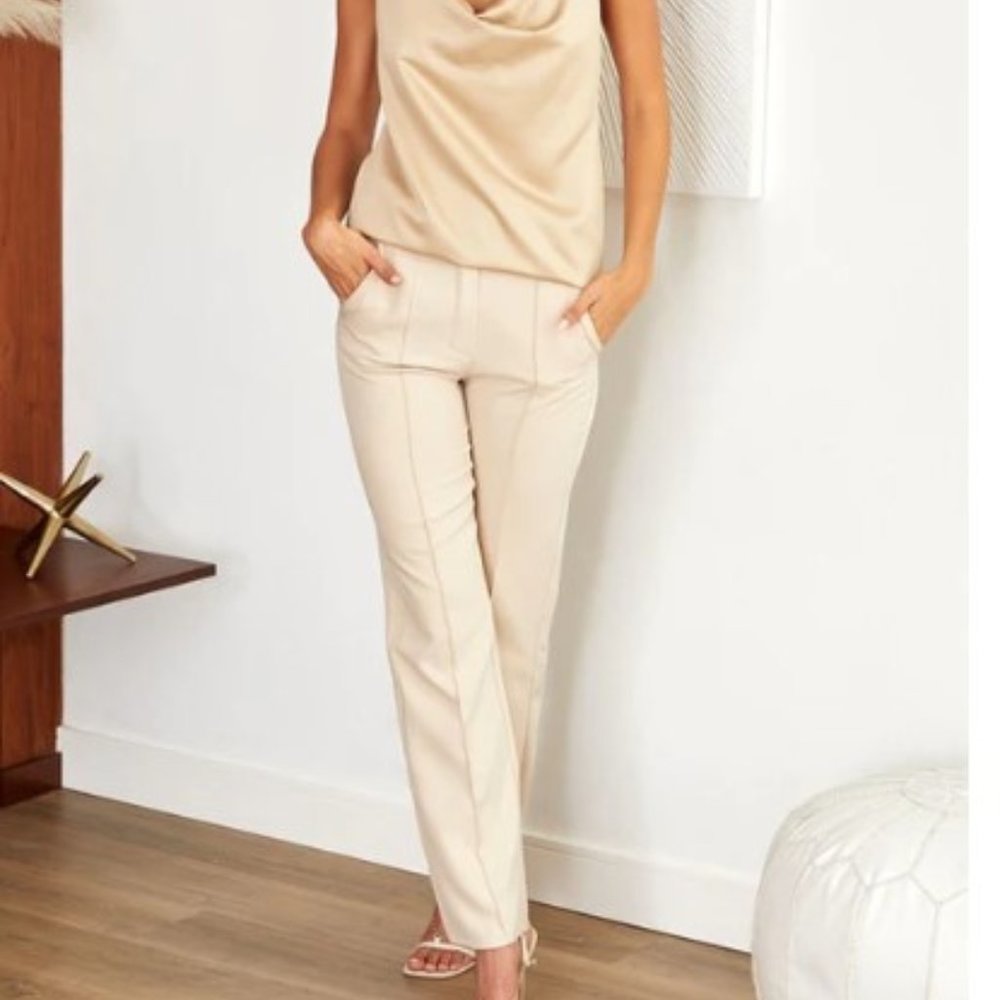 VENTI6 ZIPPER FLY FLARED DRESS PANT FRONT SIDE POCKETS IN WHITE